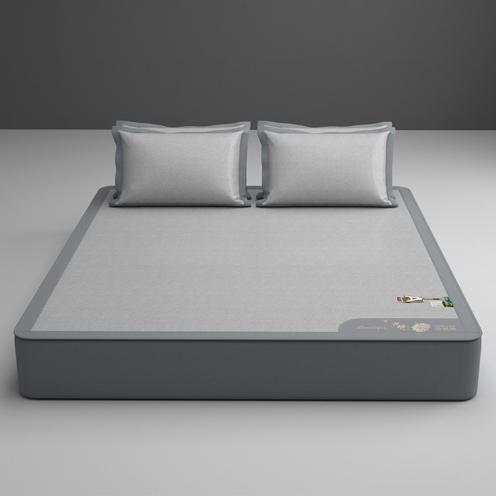 91家纺网 家纺一手货源 找家纺 小牛席业 2026新款双PE高凉感-小斜纹美丽绣球冰丝席席子凉席-床笠款 灰色