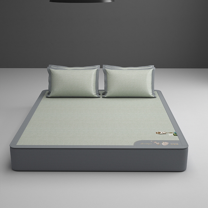 91家纺网 家纺一手货源 找家纺 小牛席业 2026新款双PE高凉感-小斜纹美丽绣球冰丝席席子凉席-床笠款 绿色