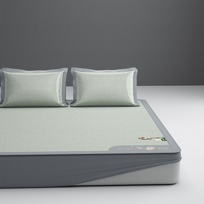 91家纺网 家纺一手货源 找家纺 小牛席业 2026新款双PE高凉感-小斜纹美丽绣球冰丝席席子凉席-床笠款 绿色