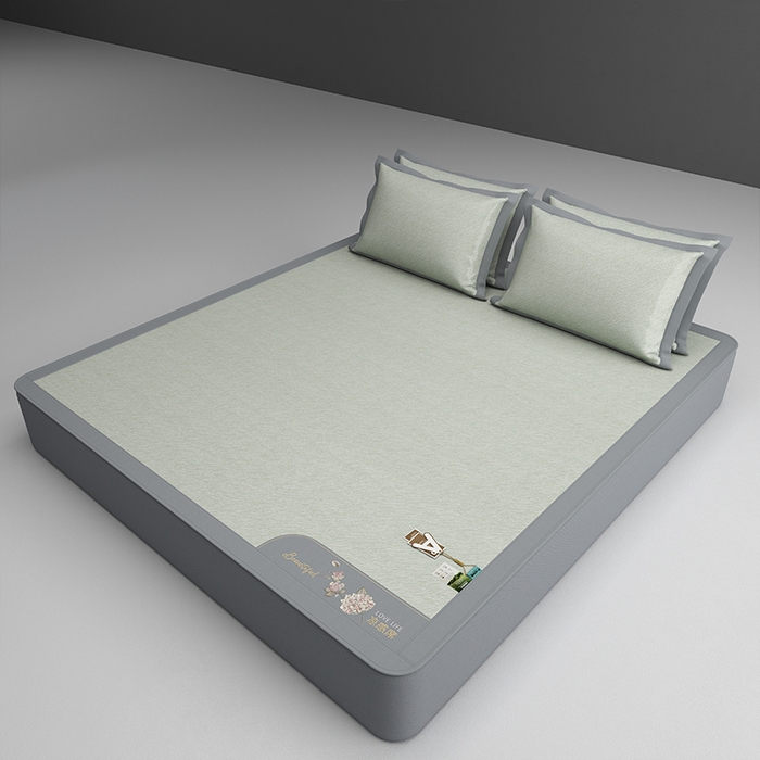 91家纺网 家纺一手货源 找家纺 小牛席业 2026新款双PE高凉感-小斜纹美丽绣球冰丝席席子凉席-床笠款 绿色