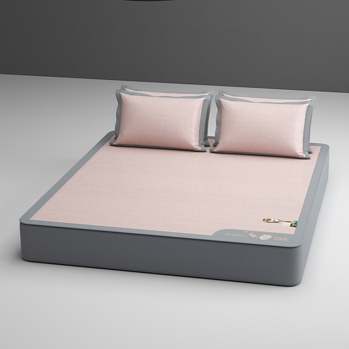 91家纺网 家纺一手货源 找家纺 小牛席业 2026新款双PE高凉感-小斜纹美丽绣球冰丝席席子凉席-床笠款 粉色