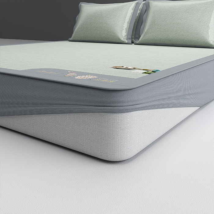 91家纺网 家纺一手货源 找家纺 小牛席业 2026新款双PE高凉感-小斜纹美丽绣球冰丝席席子凉席-床笠款 绿色