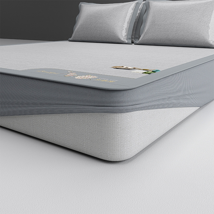 91家纺网 家纺一手货源 找家纺 小牛席业 2026新款双PE高凉感-小斜纹美丽绣球冰丝席席子凉席-床笠款 灰色