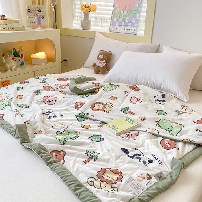 91家纺网 家纺一手货源 找家纺 帕拉美拉 2026新款A类印花冰凉丝凉感丝手包大宽边夏被 动物乐园