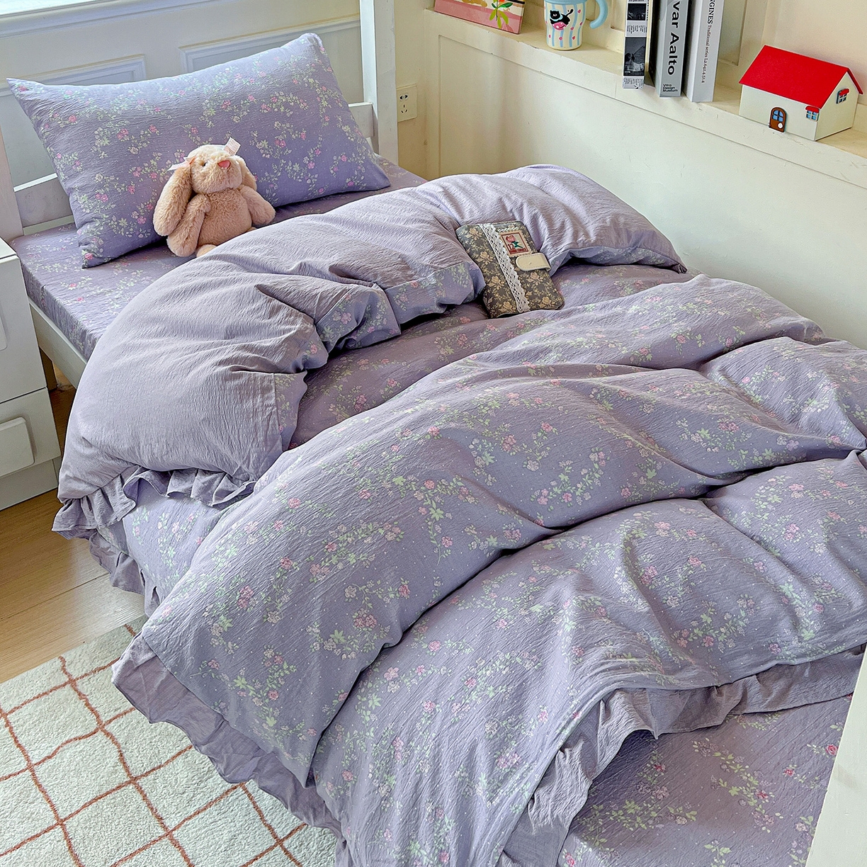 纽缦家纺 2026新款云感提花双层纱学生床韩版床单床笠三四件套 恋如青柠香