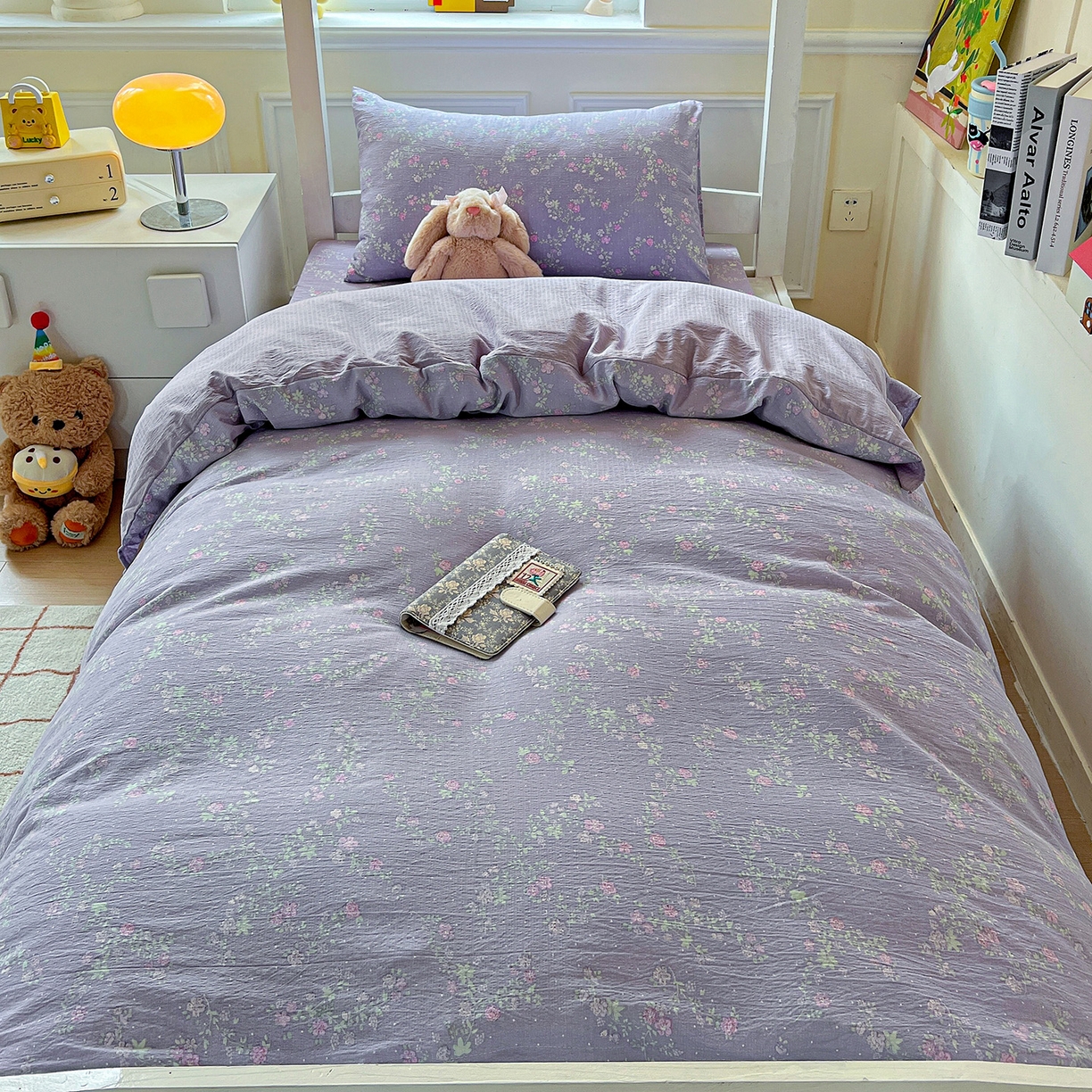 91家纺网 家纺一手货源 找家纺 纽缦家纺 2026新款云感提花双层纱学生床韩版床单床笠三四件套 恋如青柠香