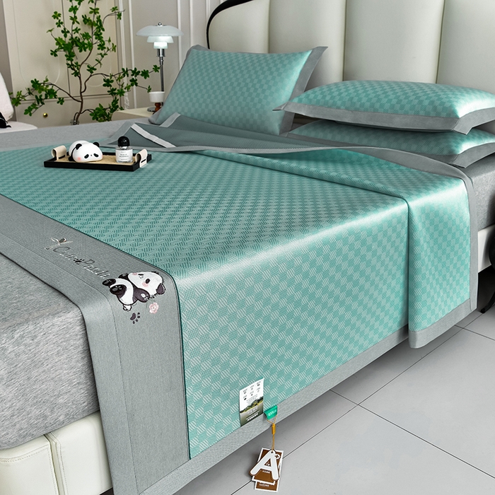 91家纺网 家纺一手货源 找家纺 （总）小牛席业 2026新款亲肤舒适棋盘格-熊猫冰丝席席子凉席