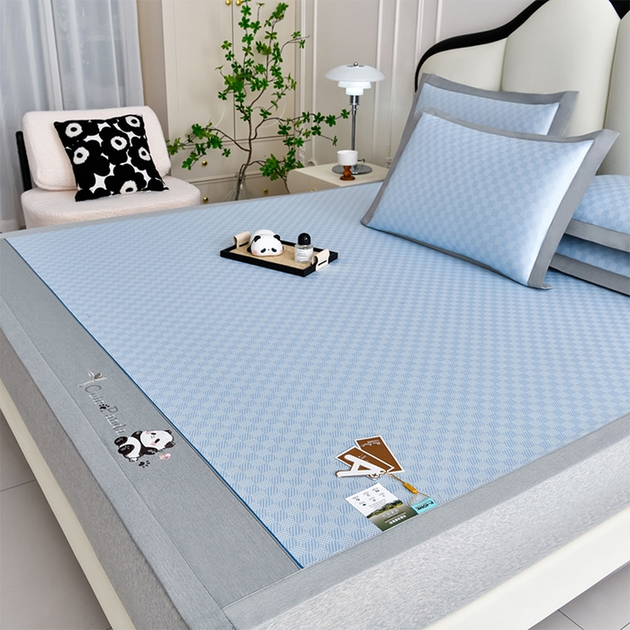 91家纺网 家纺一手货源 找家纺 （总）小牛席业 2026新款亲肤舒适棋盘格-熊猫冰丝席席子凉席