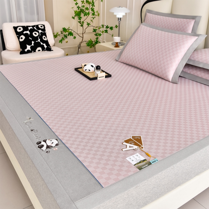 小牛席业 2026新款亲肤舒适棋盘格-熊猫冰丝席席子凉席 棋盘格-熊猫冰丝席-粉色