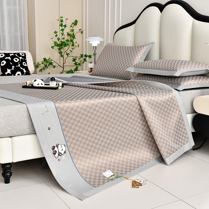 91家纺网 家纺一手货源 找家纺 小牛席业 2026新款亲肤舒适棋盘格-熊猫冰丝席席子凉席 棋盘格-熊猫冰丝席-咖色