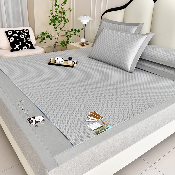 小牛席业 2026新款亲肤舒适棋盘格-熊猫冰丝席席子凉席 棋盘格-熊猫冰丝席-灰色