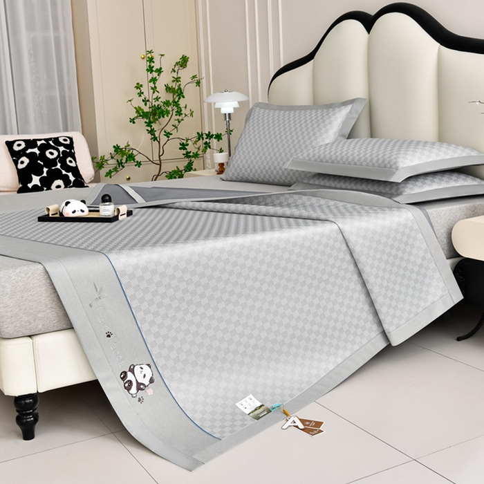 91家纺网 家纺一手货源 找家纺 小牛席业 2026新款亲肤舒适棋盘格-熊猫冰丝席席子凉席 棋盘格-熊猫冰丝席-灰色