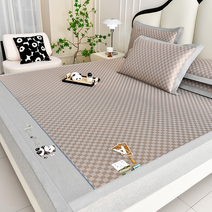 小牛席业 2026新款亲肤舒适棋盘格-熊猫冰丝席席子凉席 棋盘格-熊猫冰丝席-咖色