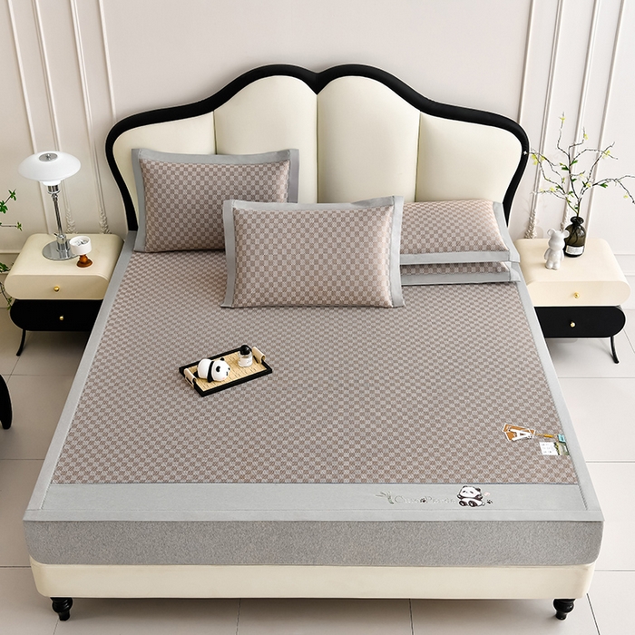 91家纺网 家纺一手货源 找家纺 小牛席业 2026新款亲肤舒适棋盘格-熊猫冰丝席席子凉席 棋盘格-熊猫冰丝席-咖色