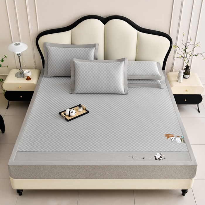 91家纺网 家纺一手货源 找家纺 小牛席业 2026新款亲肤舒适棋盘格-熊猫冰丝席席子凉席 棋盘格-熊猫冰丝席-灰色