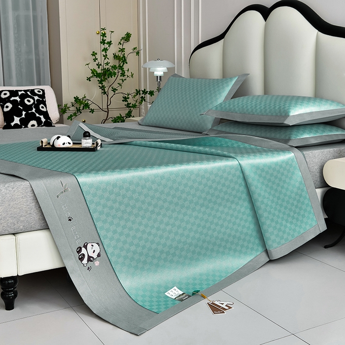 91家纺网 家纺一手货源 找家纺 小牛席业 2026新款亲肤舒适棋盘格-熊猫冰丝席席子凉席 棋盘格-熊猫冰丝席-绿色