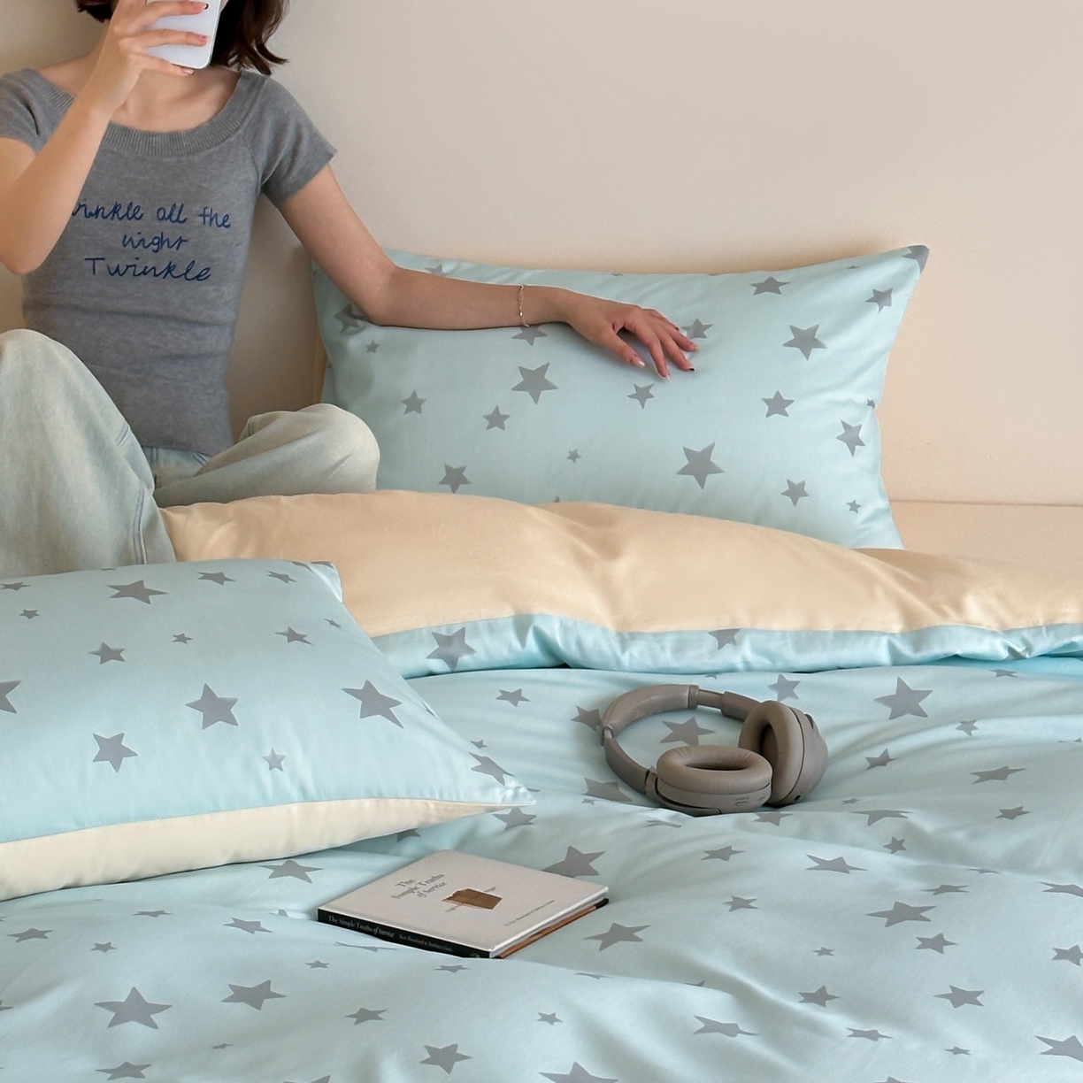 91家纺网 家纺一手货源 找家纺 桃喜 2026春夏新款ins风60支长绒棉纯棉四件套 （会员-5）严格控价 券后不低于159/179 海盐星星