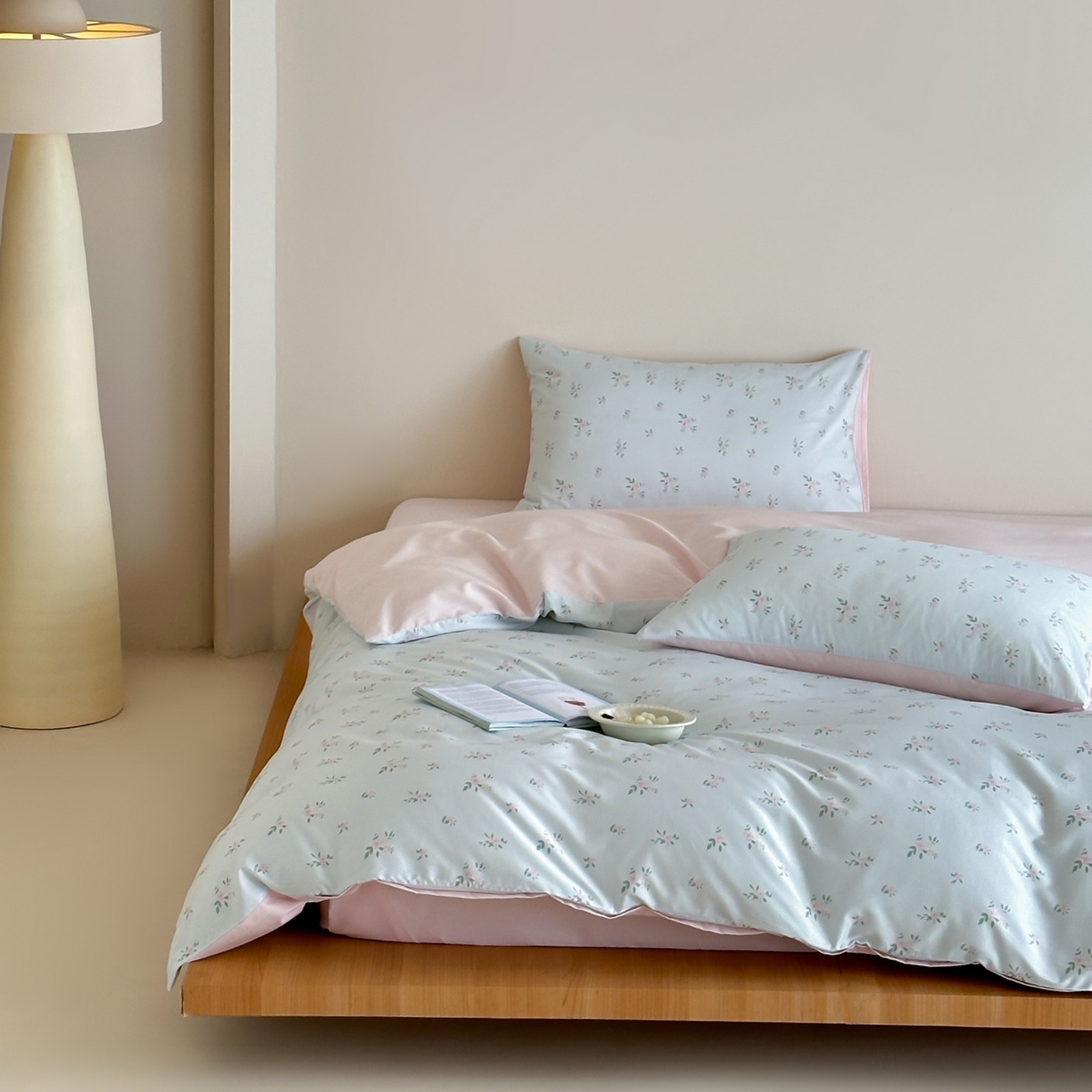 91家纺网 家纺一手货源 找家纺 桃喜 2026春夏新款ins风60支长绒棉纯棉四件套 （会员-5）严格控价 券后不低于159/179 蓝瓷碎花