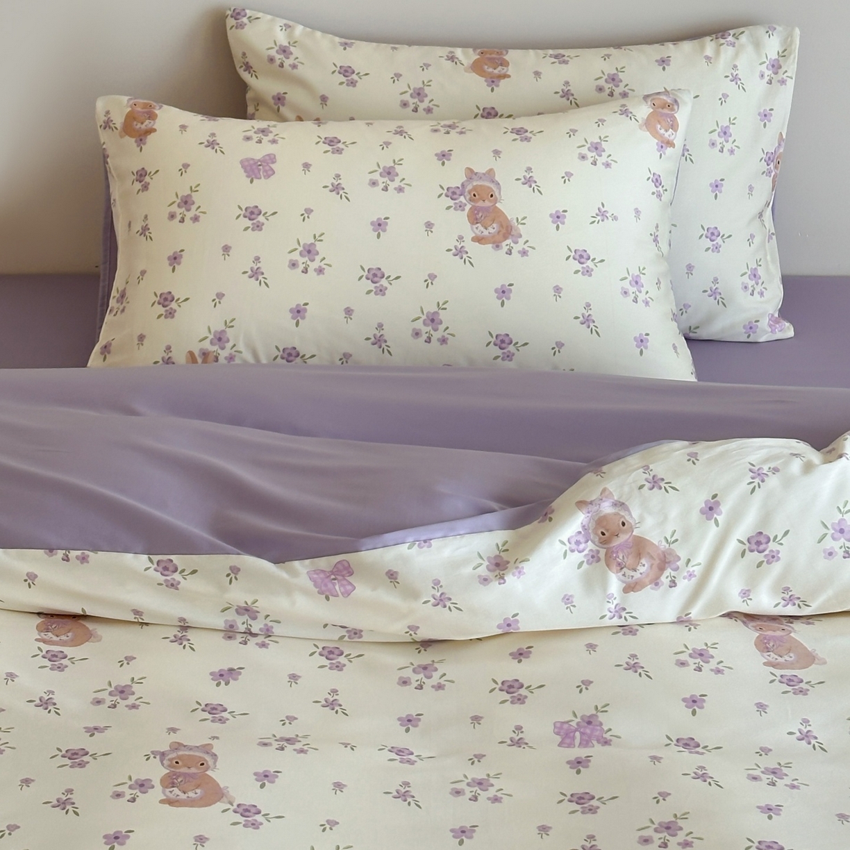 91家纺网 家纺一手货源 找家纺 桃喜 2026春夏新款ins风60支长绒棉纯棉四件套 （会员-5）严格控价 券后不低于159/179 鸢尾花兔兔