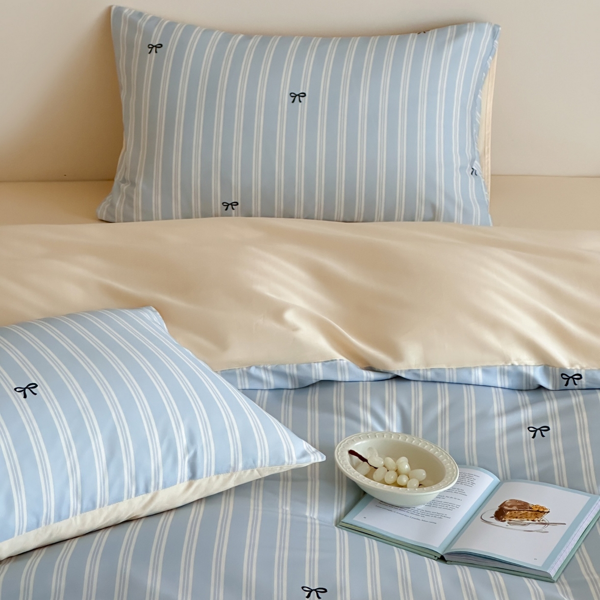 91家纺网 家纺一手货源 找家纺 桃喜 2026春夏新款ins风60支长绒棉纯棉四件套 （会员-5）严格控价 券后不低于159/179 海盐蝴蝶结