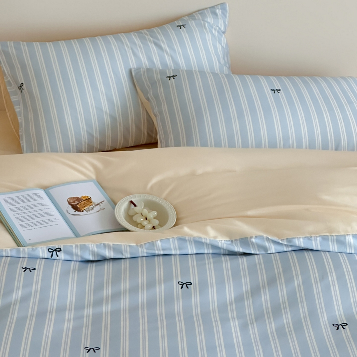 91家纺网 家纺一手货源 找家纺 桃喜 2026春夏新款ins风60支长绒棉纯棉四件套 （会员-5）严格控价 券后不低于159/179 海盐蝴蝶结