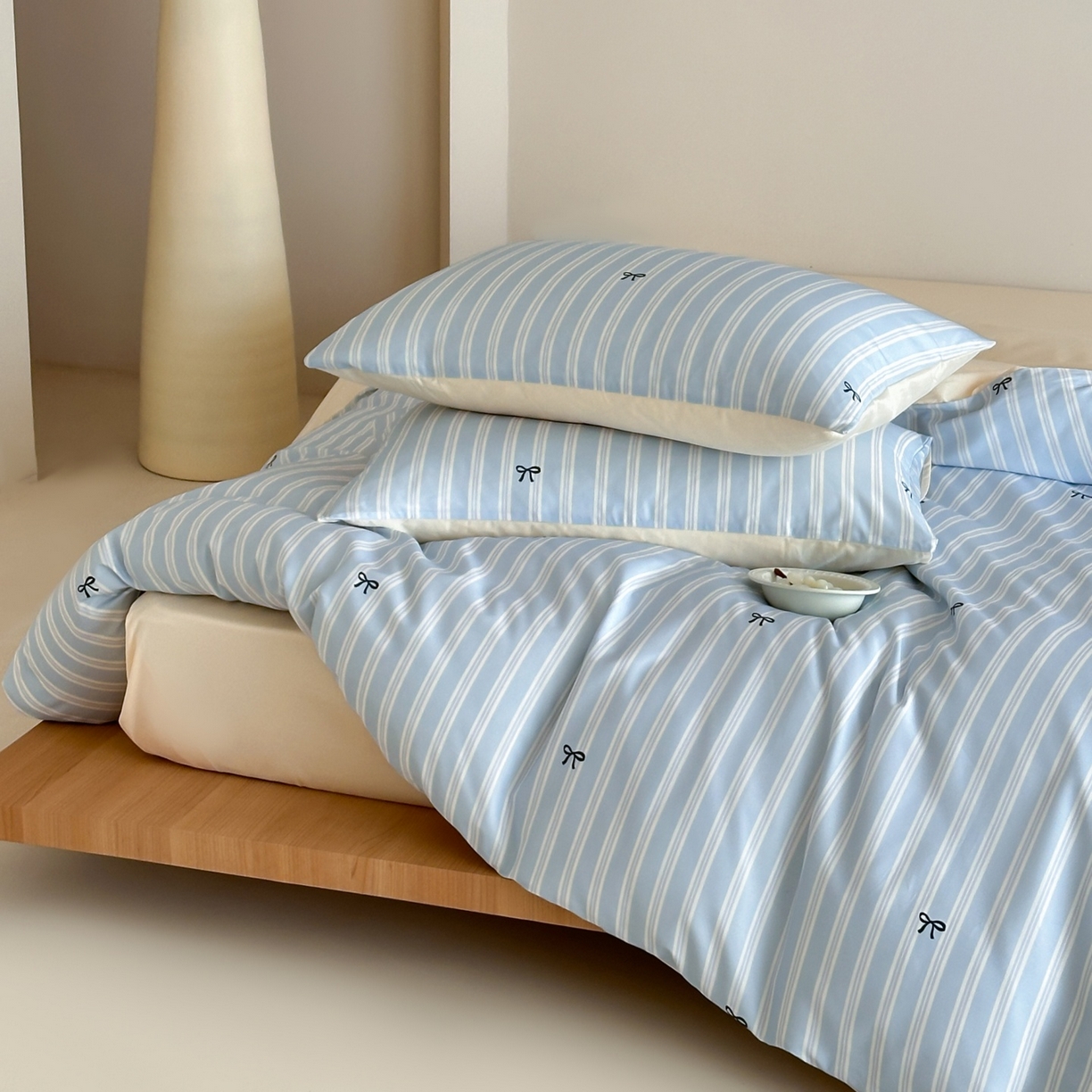 91家纺网 家纺一手货源 找家纺 桃喜 2026春夏新款ins风60支长绒棉纯棉四件套 （会员-5）严格控价 券后不低于159/179 海盐蝴蝶结