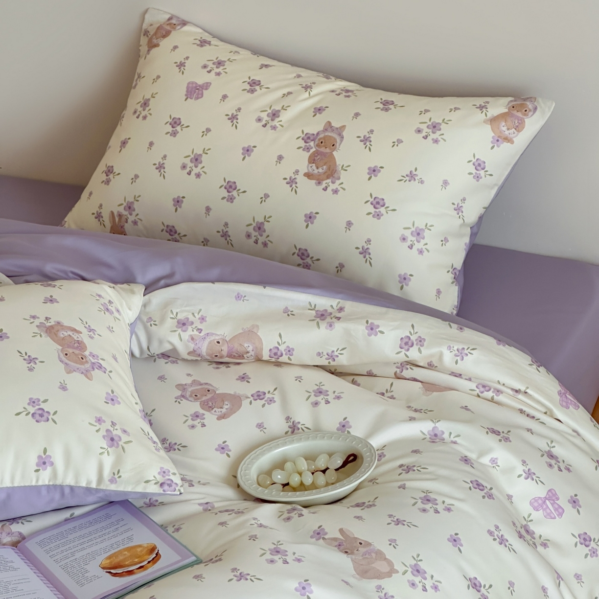 91家纺网 家纺一手货源 找家纺 桃喜 2026春夏新款ins风60支长绒棉纯棉四件套 （会员-5）严格控价 券后不低于159/179 鸢尾花兔兔