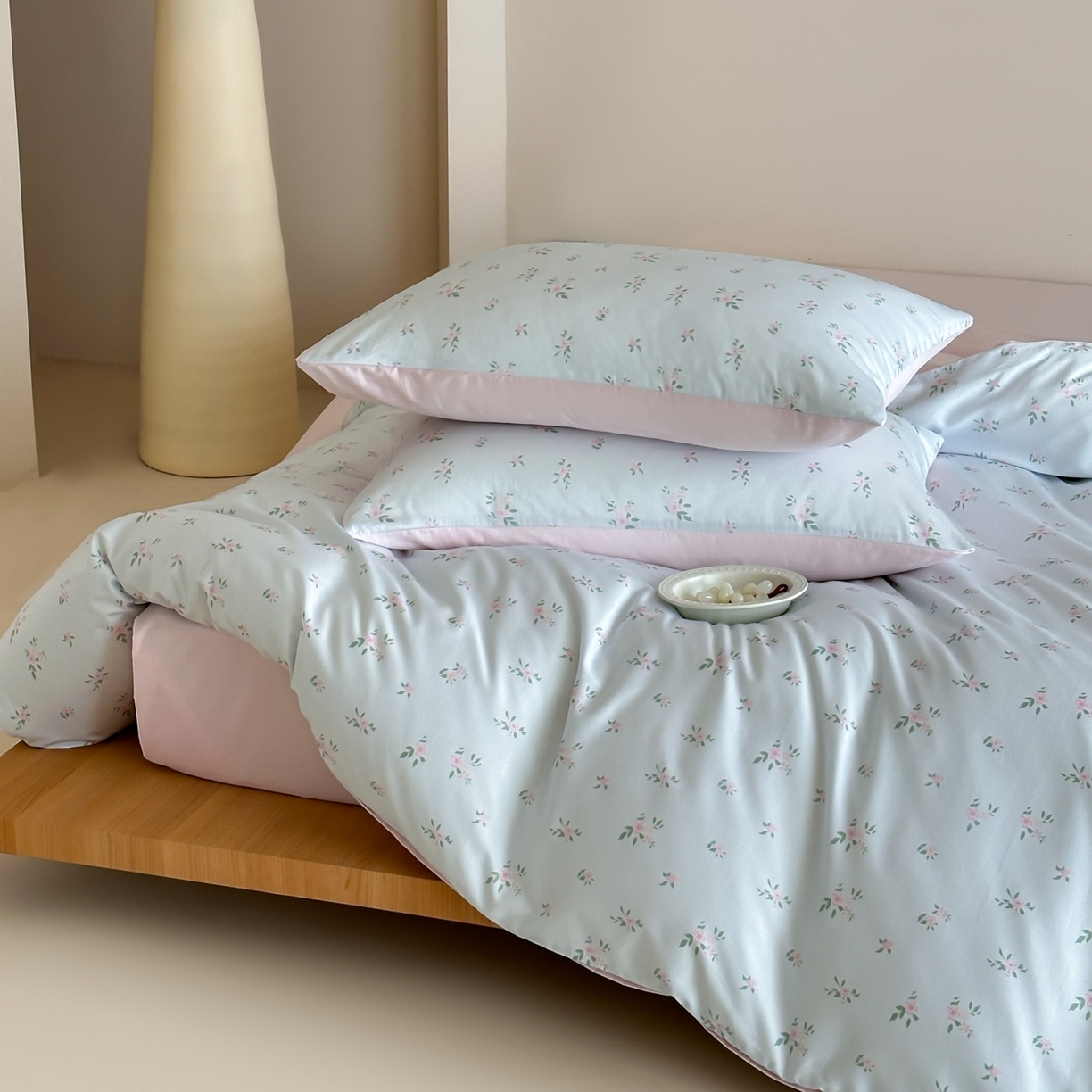 91家纺网 家纺一手货源 找家纺 桃喜 2026春夏新款ins风60支长绒棉纯棉四件套 （会员-5）严格控价 券后不低于159/179 蓝瓷碎花