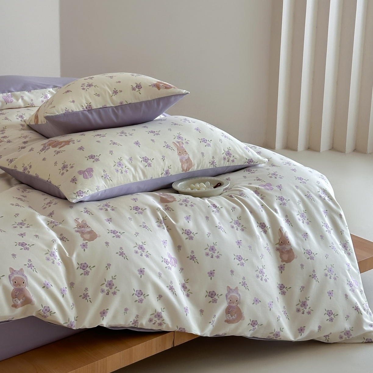 91家纺网 家纺一手货源 找家纺 桃喜 2026春夏新款ins风60支长绒棉纯棉四件套 （会员-5）严格控价 券后不低于159/179 鸢尾花兔兔