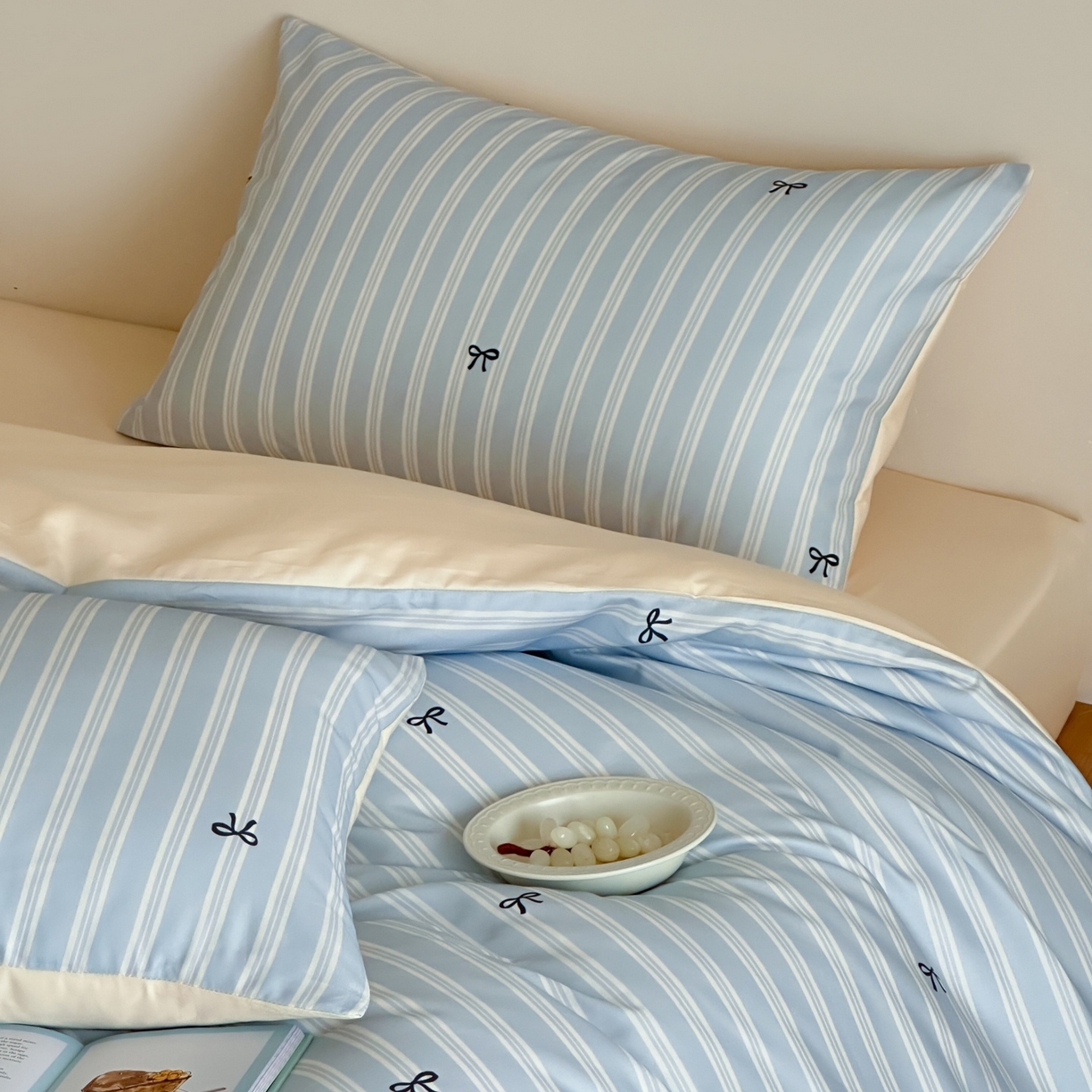 91家纺网 家纺一手货源 找家纺 桃喜 2026春夏新款ins风60支长绒棉纯棉四件套 （会员-5）严格控价 券后不低于159/179 海盐蝴蝶结