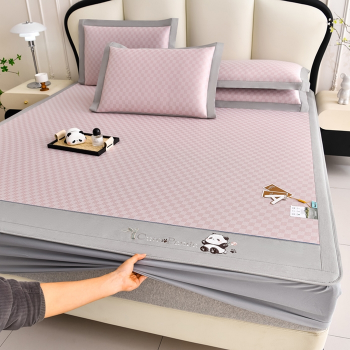 91家纺网 家纺一手货源 找家纺 （总）小牛席业 2026新款棋盘格-熊猫凉感冰丝席凉席席子系列（床笠款）