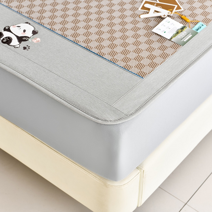 91家纺网 家纺一手货源 找家纺 小牛席业 2026新款棋盘格-熊猫凉感冰丝席凉席席子系列（床笠款） 咖色