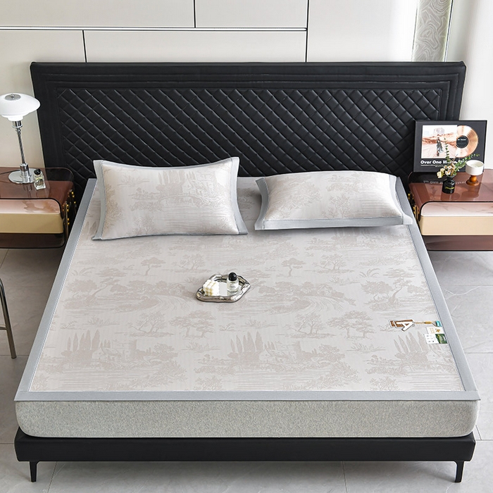 91家纺网 家纺一手货源 找家纺 小牛席业 2026新款【实拍风格】双PE高凉感-托斯卡纳凉感大提花冰丝席席子凉席 香槟