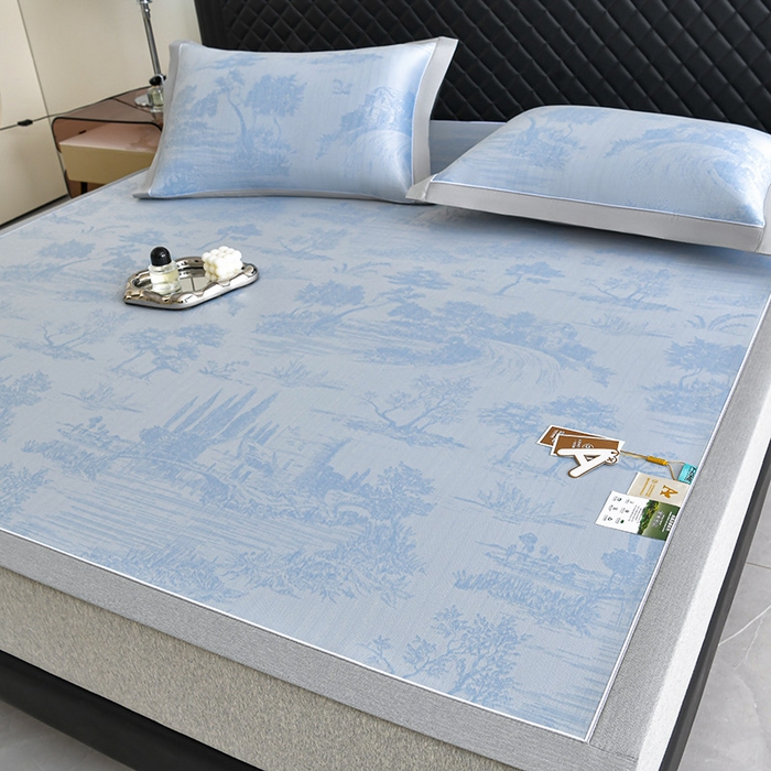 小牛席业 2026新款【实拍风格】双PE高凉感-托斯卡纳凉感大提花冰丝席席子凉席 蓝色