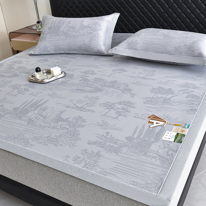 小牛席业 2026新款【实拍风格】双PE高凉感-托斯卡纳凉感大提花冰丝席席子凉席 灰色