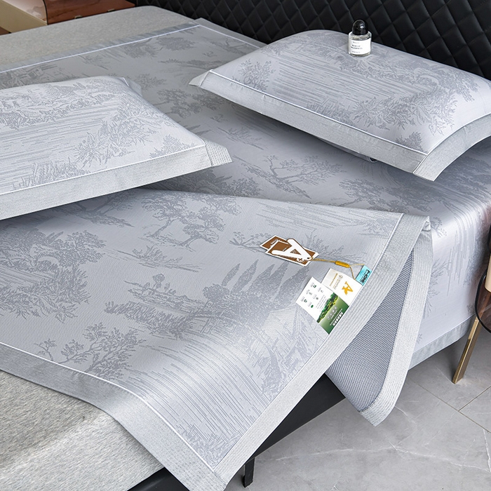 91家纺网 家纺一手货源 找家纺 小牛席业 2026新款【实拍风格】双PE高凉感-托斯卡纳凉感大提花冰丝席席子凉席 灰色