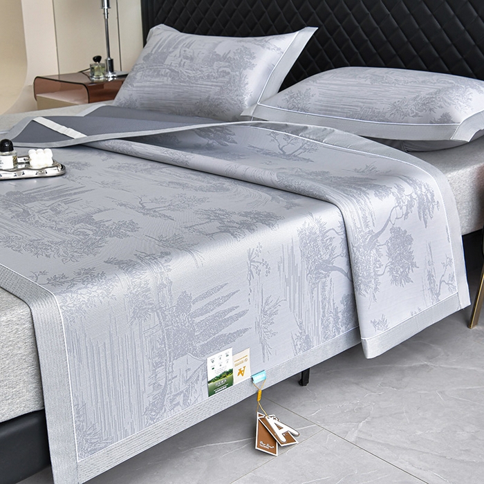 91家纺网 家纺一手货源 找家纺 小牛席业 2026新款【实拍风格】双PE高凉感-托斯卡纳凉感大提花冰丝席席子凉席 灰色