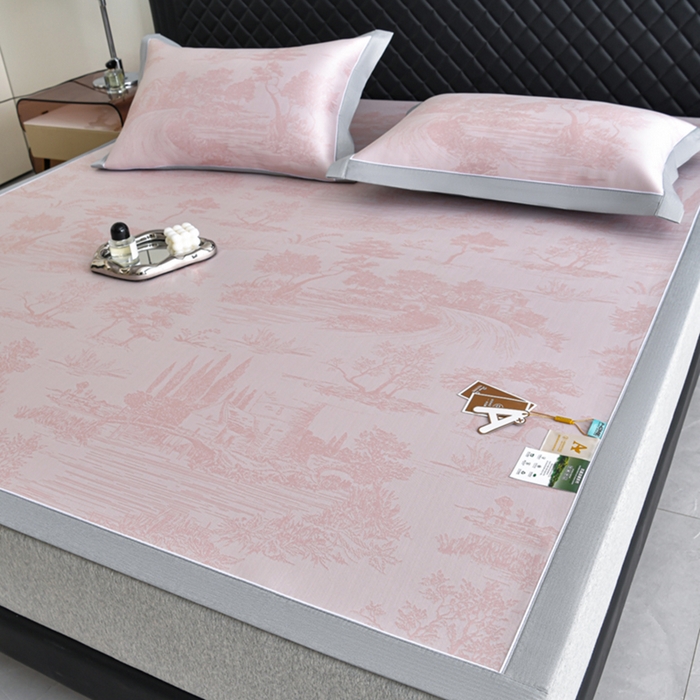 小牛席业 2026新款【实拍风格】双PE高凉感-托斯卡纳凉感大提花冰丝席席子凉席 粉色