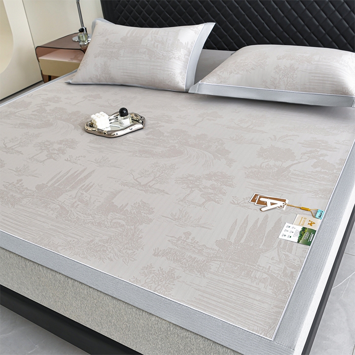 91家纺网 家纺一手货源 找家纺 小牛席业 2026新款【实拍风格】双PE高凉感-托斯卡纳凉感大提花冰丝席席子凉席 香槟