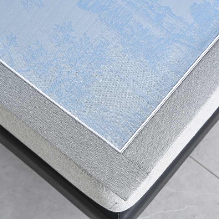 91家纺网 家纺一手货源 找家纺 小牛席业 2026新款【实拍风格】双PE高凉感-托斯卡纳凉感大提花冰丝席席子凉席 蓝色