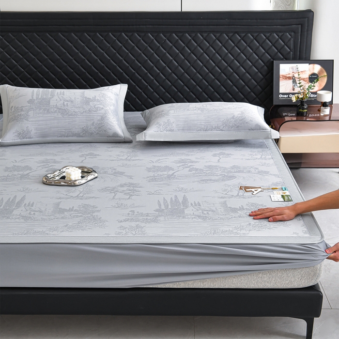 91家纺网 家纺一手货源 找家纺 （总）小牛席业 2026新款【实拍风格】双PE高凉感-托斯卡纳凉感大提花冰丝席席子凉席-床笠款