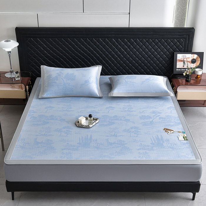 91家纺网 家纺一手货源 找家纺 （总）小牛席业 2026新款【实拍风格】双PE高凉感-托斯卡纳凉感大提花冰丝席席子凉席-床笠款