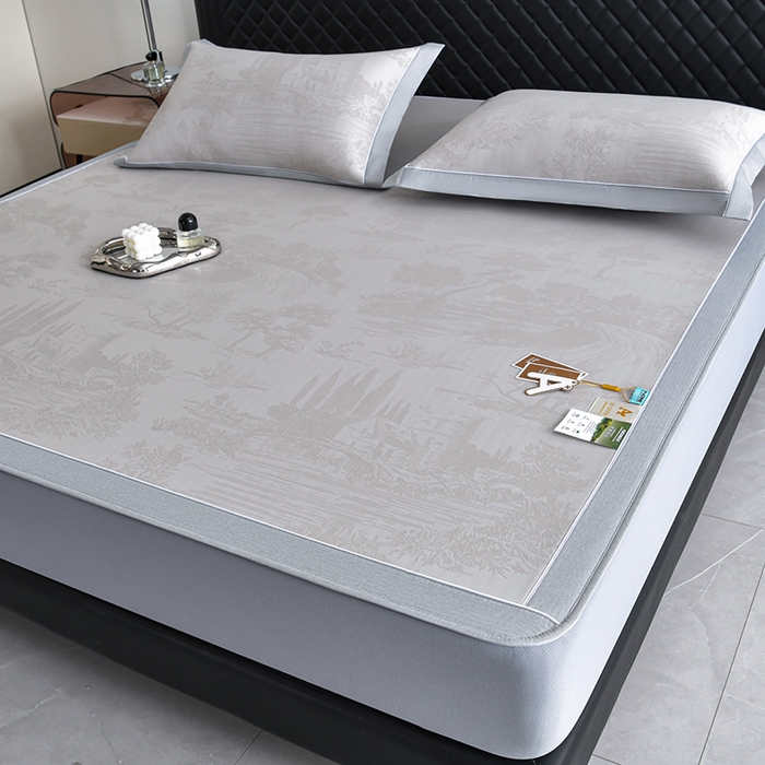 91家纺网 家纺一手货源 找家纺 小牛席业 2026新款【实拍风格】双PE高凉感-托斯卡纳凉感大提花冰丝席席子凉席-床笠款 香槟