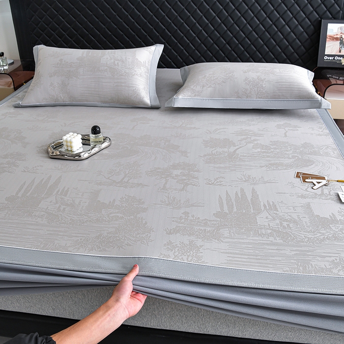 91家纺网 家纺一手货源 找家纺 小牛席业 2026新款【实拍风格】双PE高凉感-托斯卡纳凉感大提花冰丝席席子凉席-床笠款 香槟