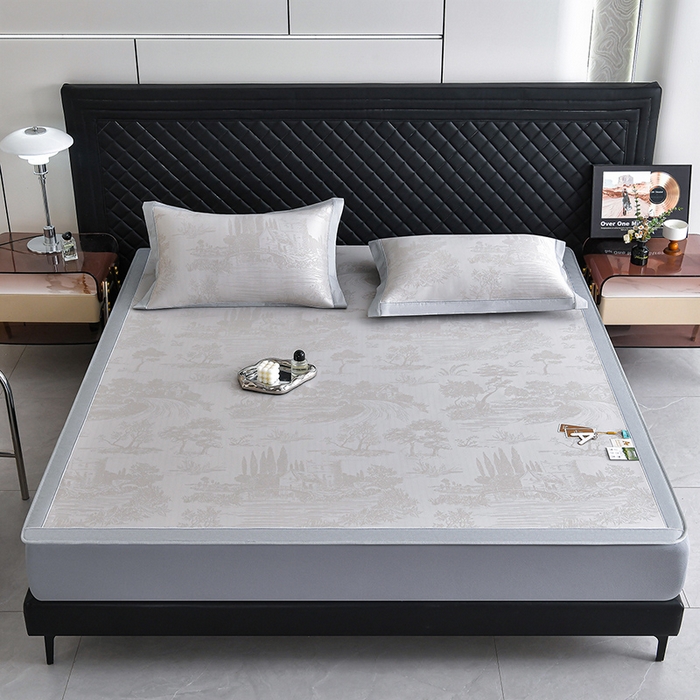 91家纺网 家纺一手货源 找家纺 小牛席业 2026新款【实拍风格】双PE高凉感-托斯卡纳凉感大提花冰丝席席子凉席-床笠款 香槟