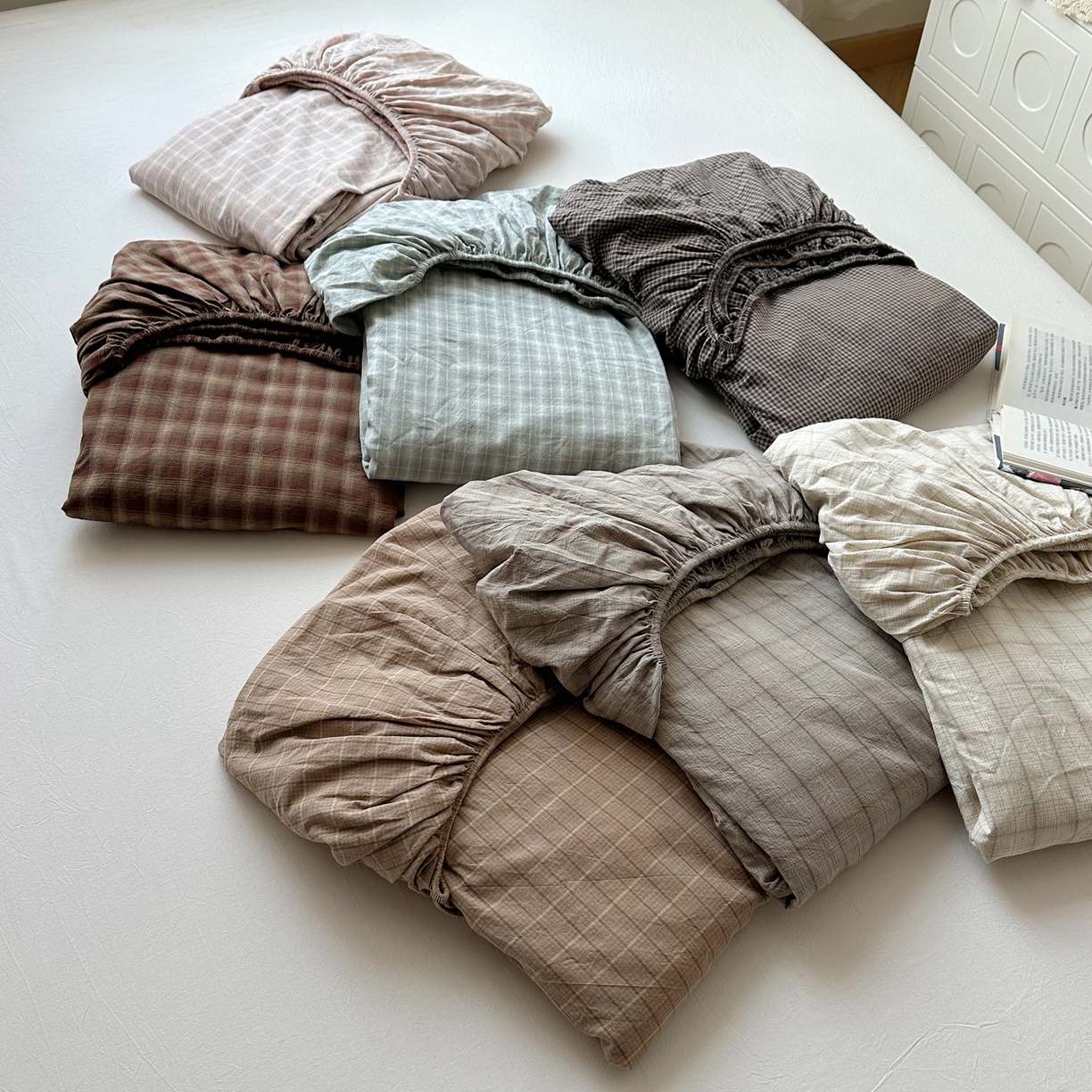 91家纺网 家纺一手货源 找家纺 六巷胡同 2026新款A类全棉纯棉水洗棉色织格子单品床笠 床笠单件 组合图仅供展示不可下单