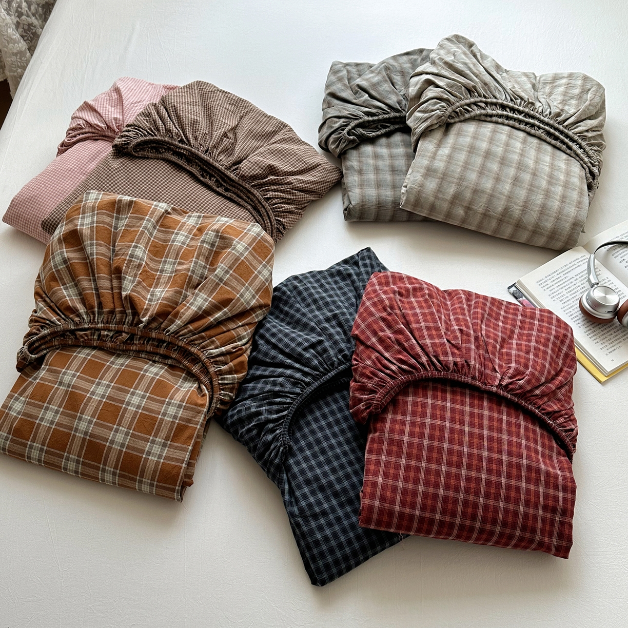 91家纺网 家纺一手货源 找家纺 六巷胡同 2026新款A类全棉纯棉水洗棉色织格子单品床笠 床笠单件 组合图仅供展示不可下单