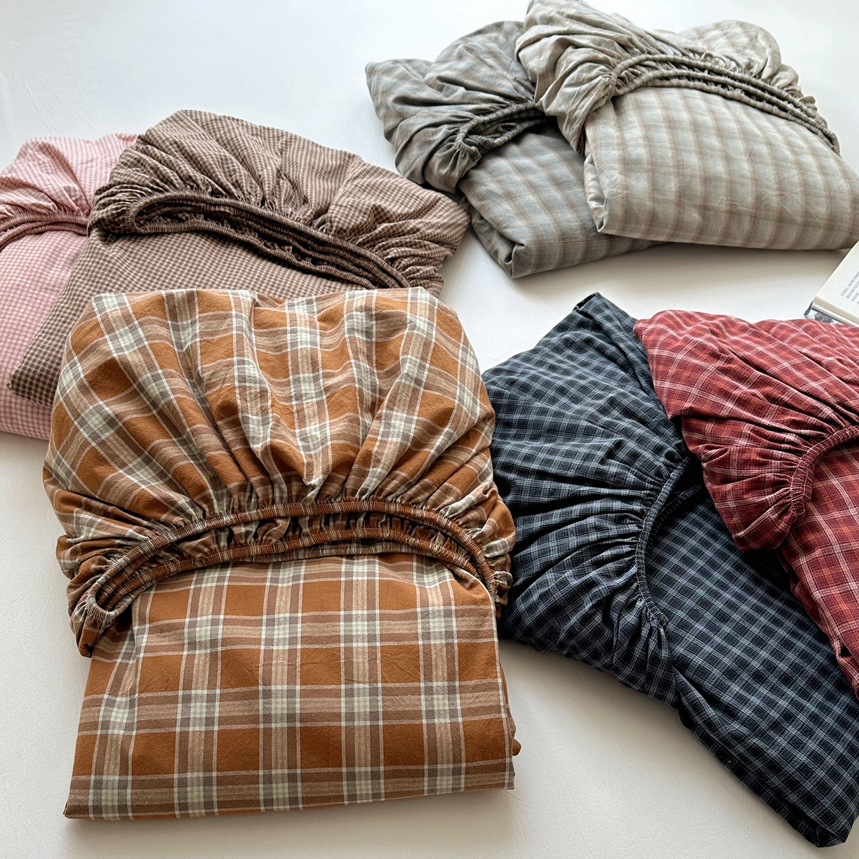 91家纺网 家纺一手货源 找家纺 六巷胡同 2026新款A类全棉纯棉水洗棉色织格子单品床笠 床笠单件 组合图仅供展示不可下单