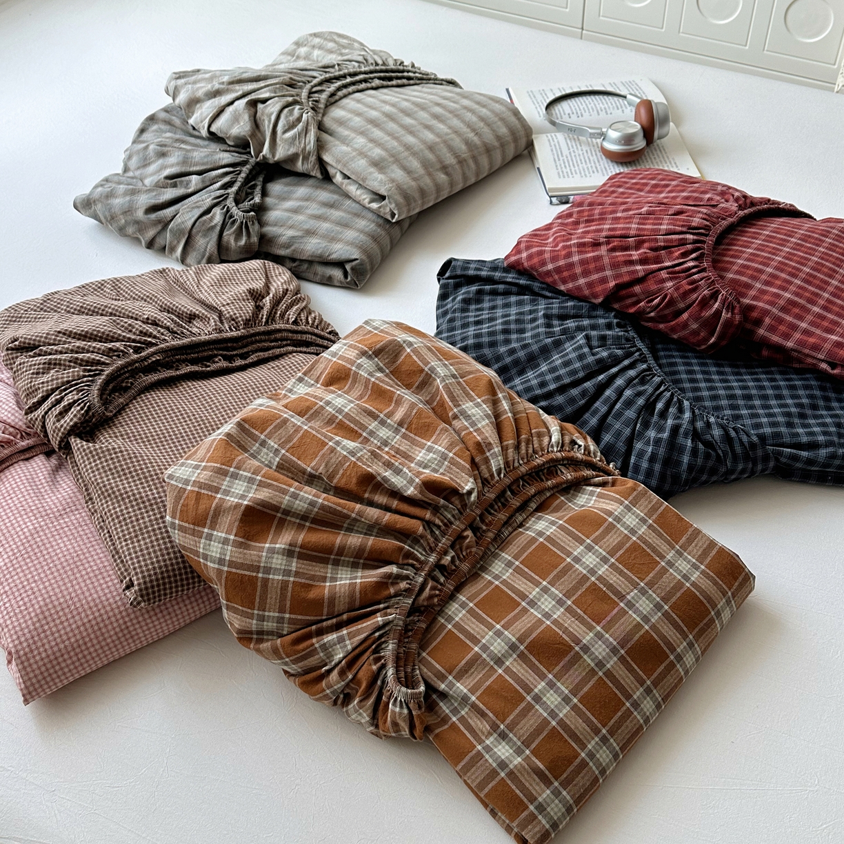 91家纺网 家纺一手货源 找家纺 六巷胡同 2026新款A类全棉纯棉水洗棉色织格子单品床笠 床笠单件 组合图仅供展示不可下单