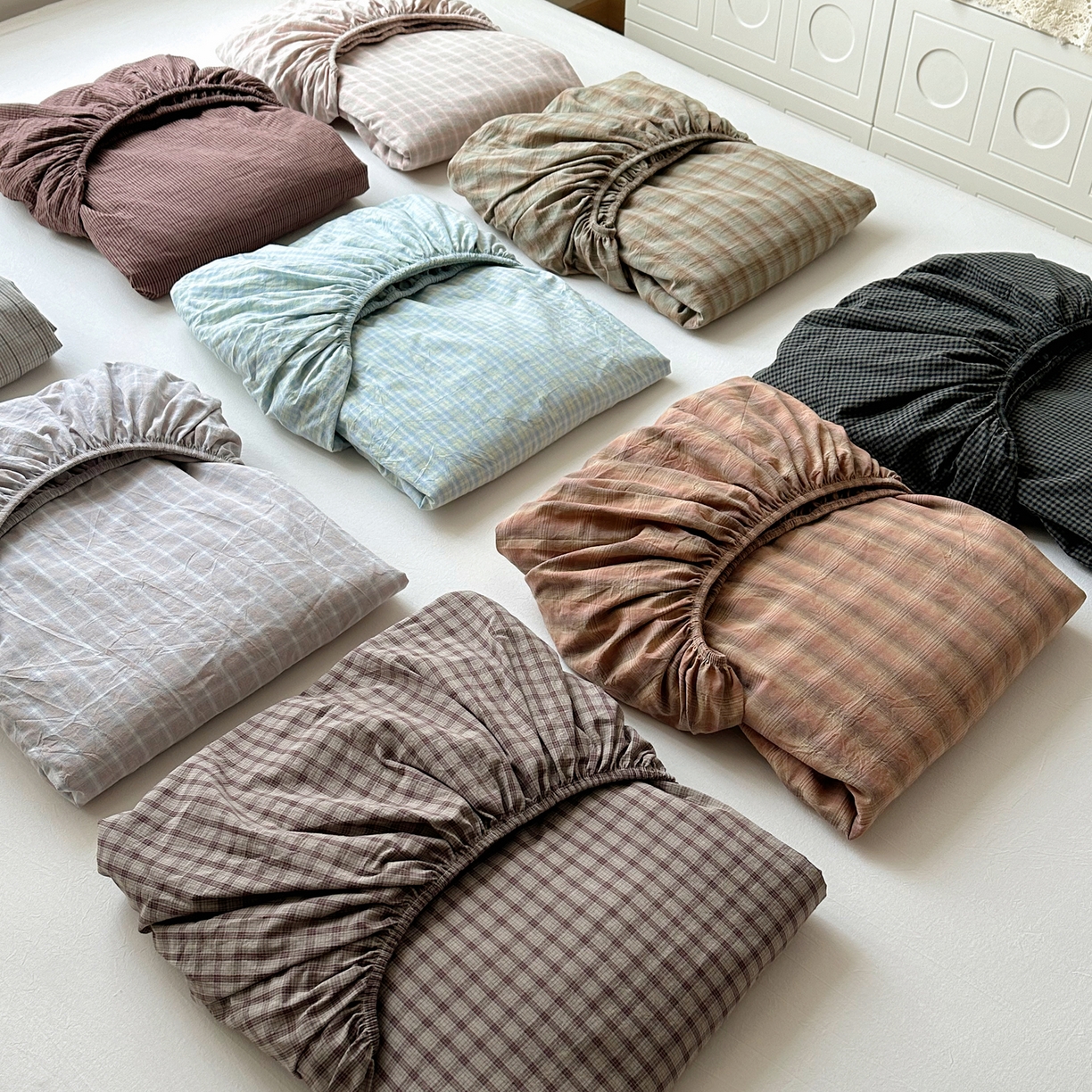 91家纺网 家纺一手货源 找家纺 六巷胡同 2026新款A类全棉纯棉水洗棉色织格子单品床笠 床笠单件 组合图仅供展示不可下单